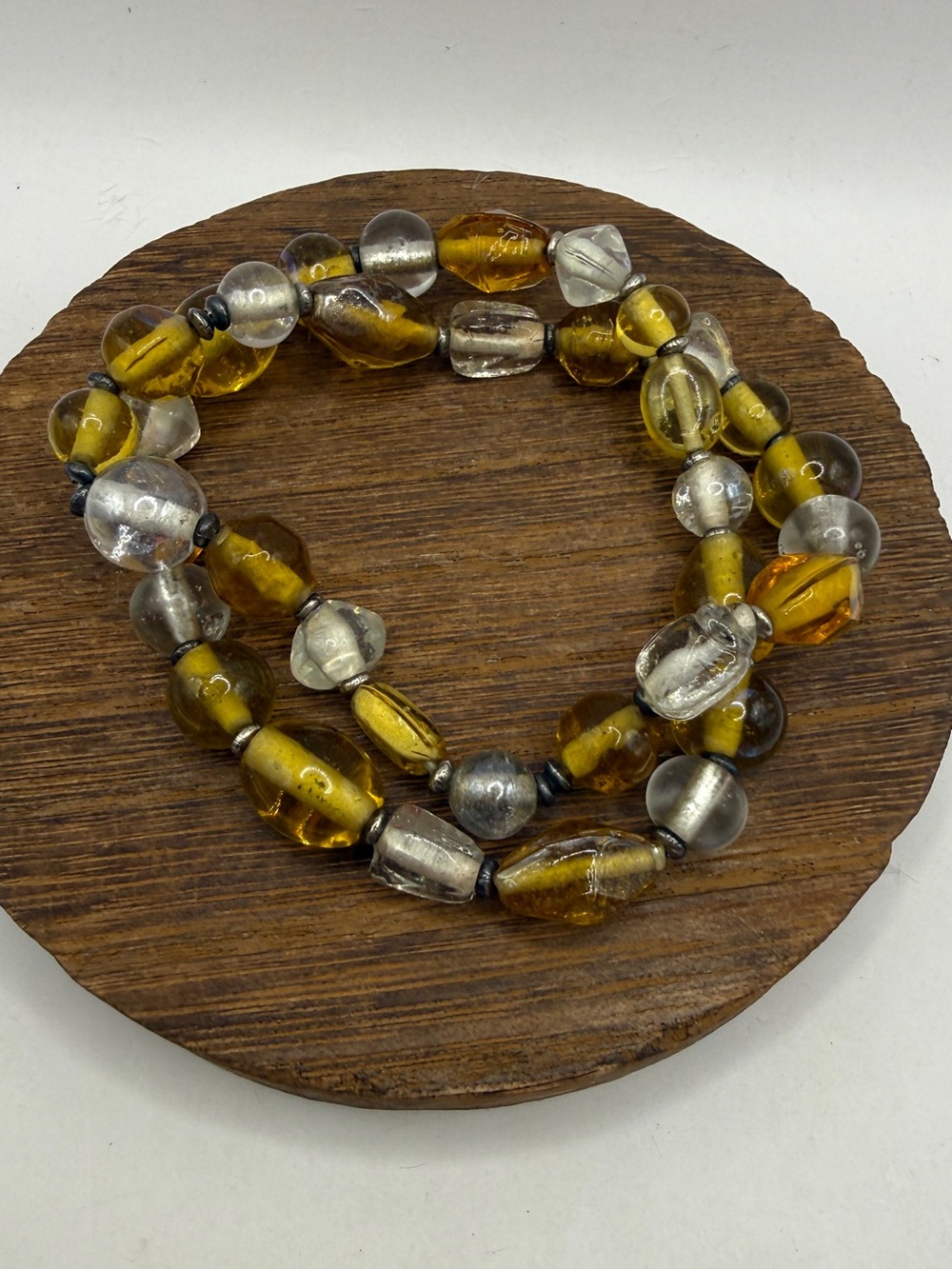 Vintage 1950s Amber & Citrine Yellow Lucite Double Strand Bracelet  / Multi Wrap